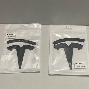 Tesla Model Y Upgrade Adhesive Front and‎ Rear Black Logo Emblem Set